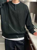 寬鬆 落肩 羅紋 亨利領 針織衫 / 5色