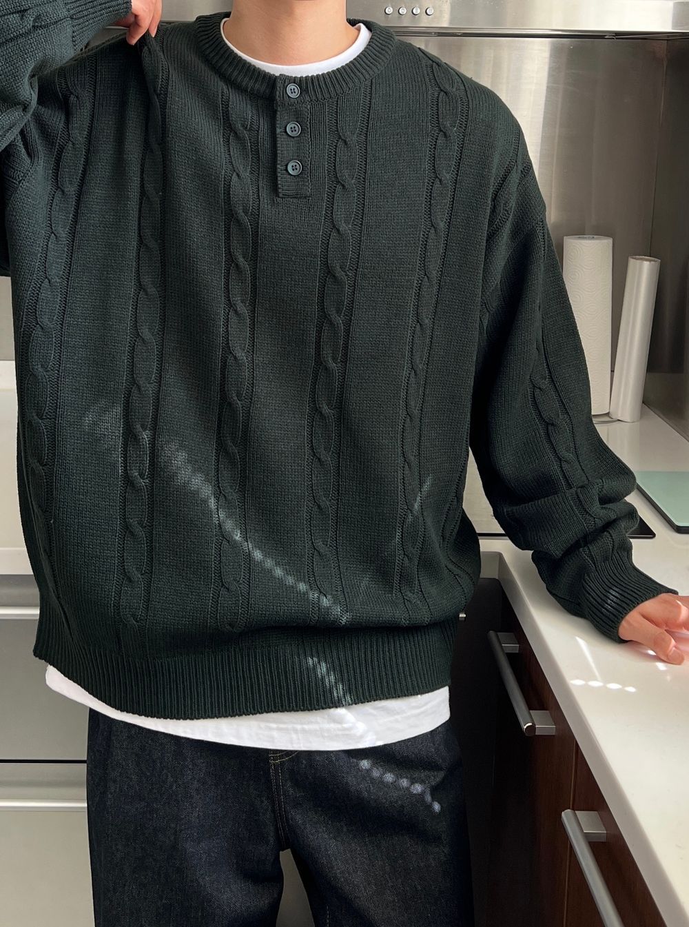 寬鬆 落肩 羅紋 亨利領 針織衫 / 5色