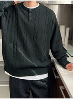 寬鬆 落肩 羅紋 亨利領 針織衫 / 5色