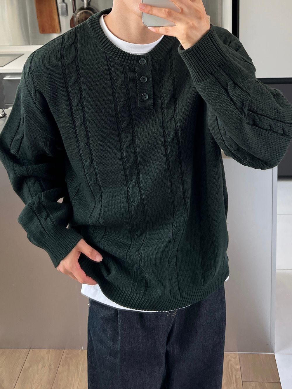 寬鬆 落肩 羅紋 亨利領 針織衫 / 5色