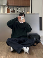 寬鬆 落肩 羅紋 亨利領 針織衫 / 5色