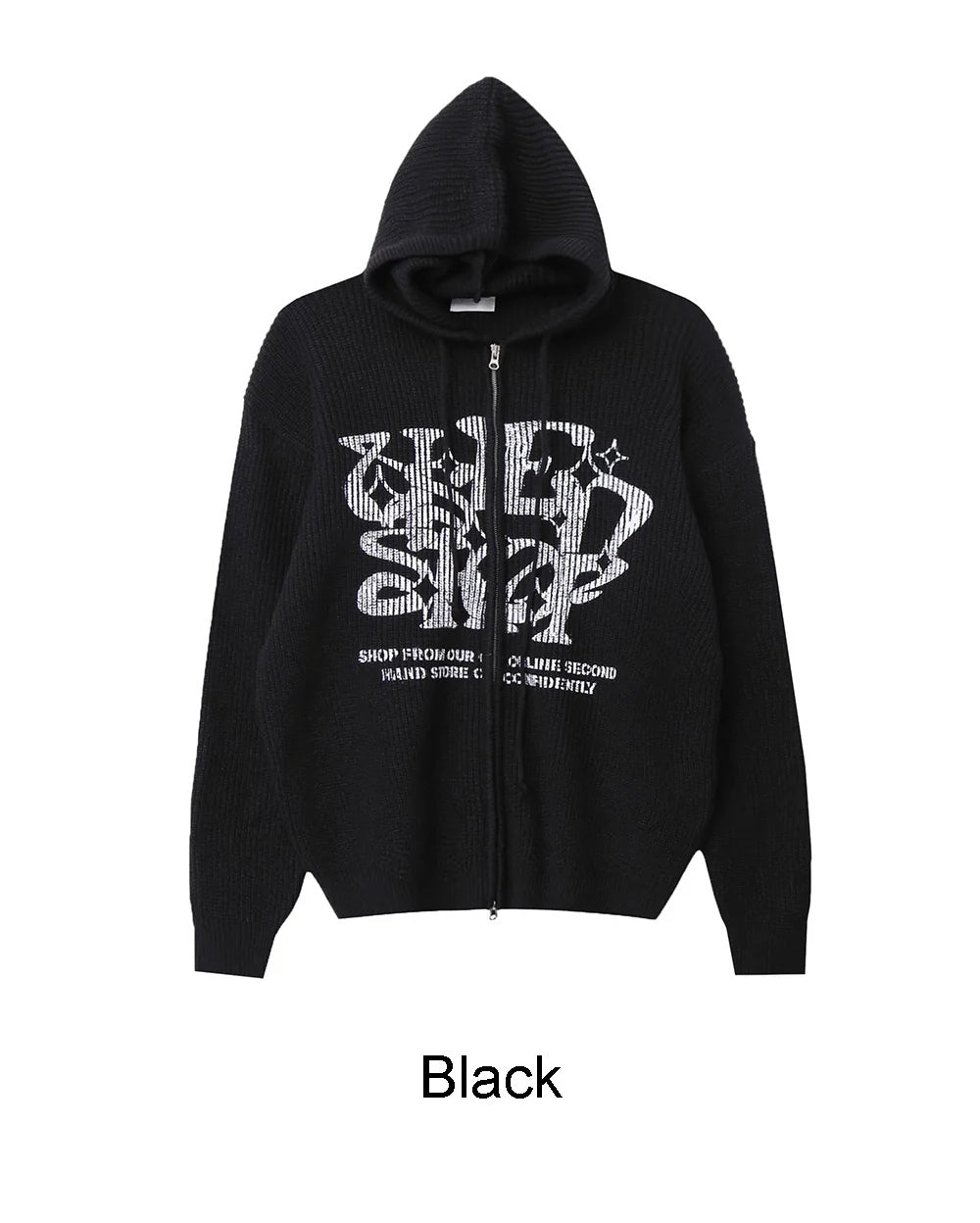 星星 字母印花 雙拉鍊 連帽 針織外套 / 4色