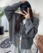 星星 字母印花 雙拉鍊 連帽 針織外套 / 4色