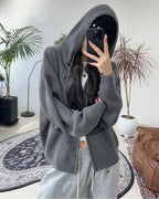 星星 字母印花 雙拉鍊 連帽 針織外套 / 4色