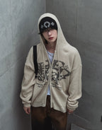 星星 字母印花 雙拉鍊 連帽 針織外套 / 4色