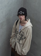 星星 字母印花 雙拉鍊 連帽 針織外套 / 4色