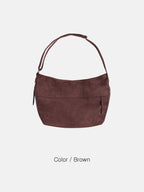 簡約 質感 麂皮 拉鍊 斜背包 / 2色