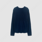 寬鬆 直坑條紋 圓領 針織上衣 / 5色