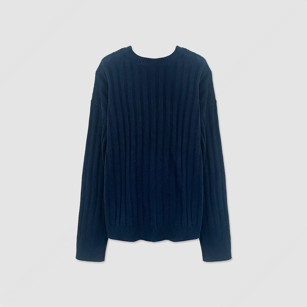 寬鬆 直坑條紋 圓領 針織上衣 / 5色