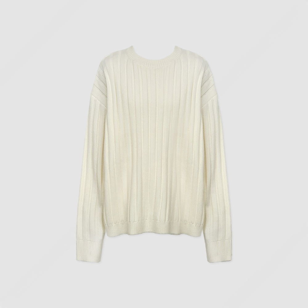 寬鬆 直坑條紋 圓領 針織上衣 / 5色