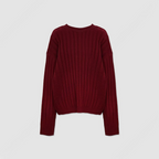 寬鬆 直坑條紋 圓領 針織上衣 / 5色