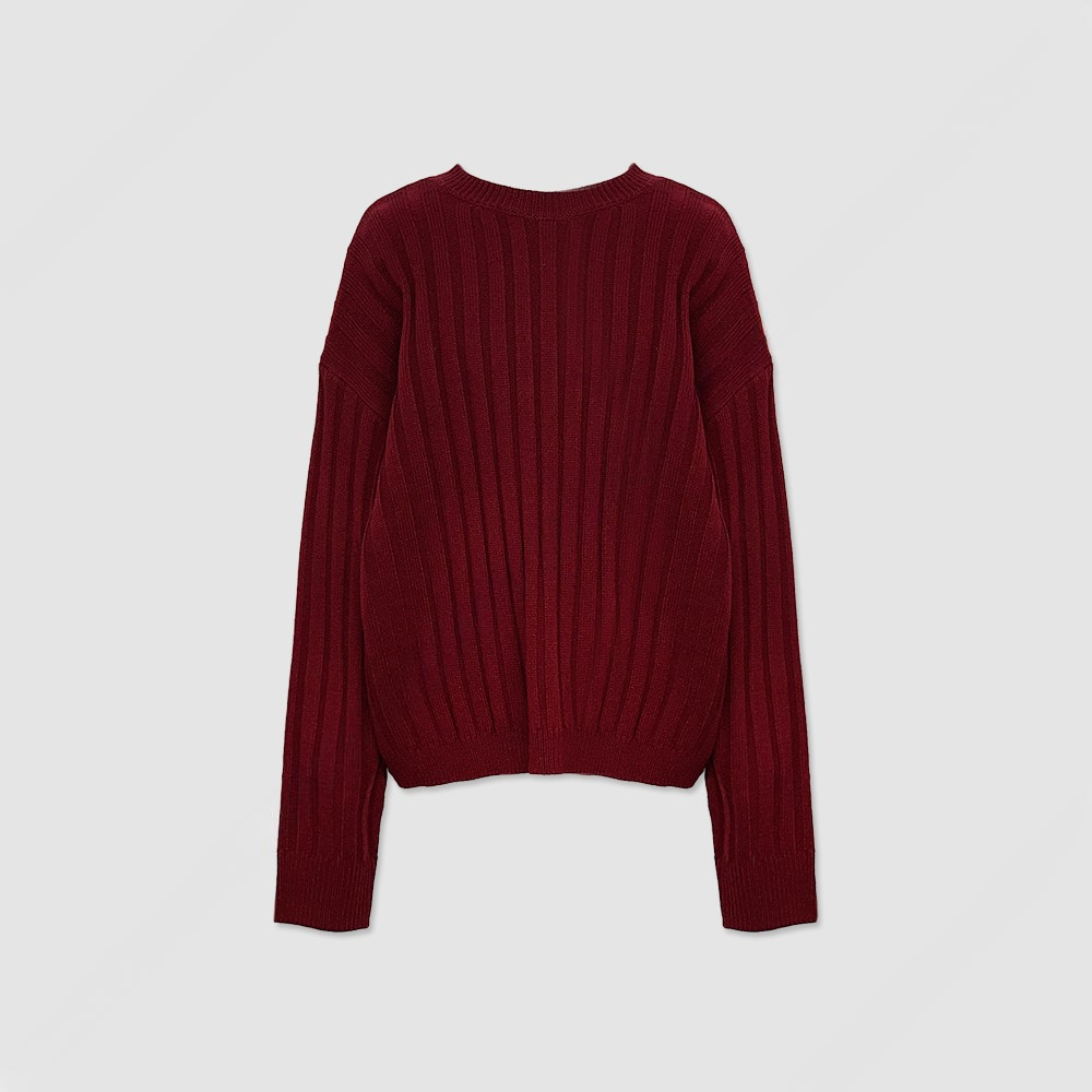 寬鬆 直坑條紋 圓領 針織上衣 / 5色