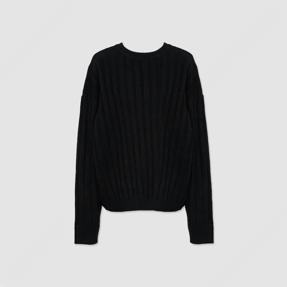 寬鬆 直坑條紋 圓領 針織上衣 / 5色