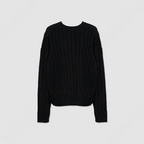 寬鬆 直坑條紋 圓領 針織上衣 / 5色