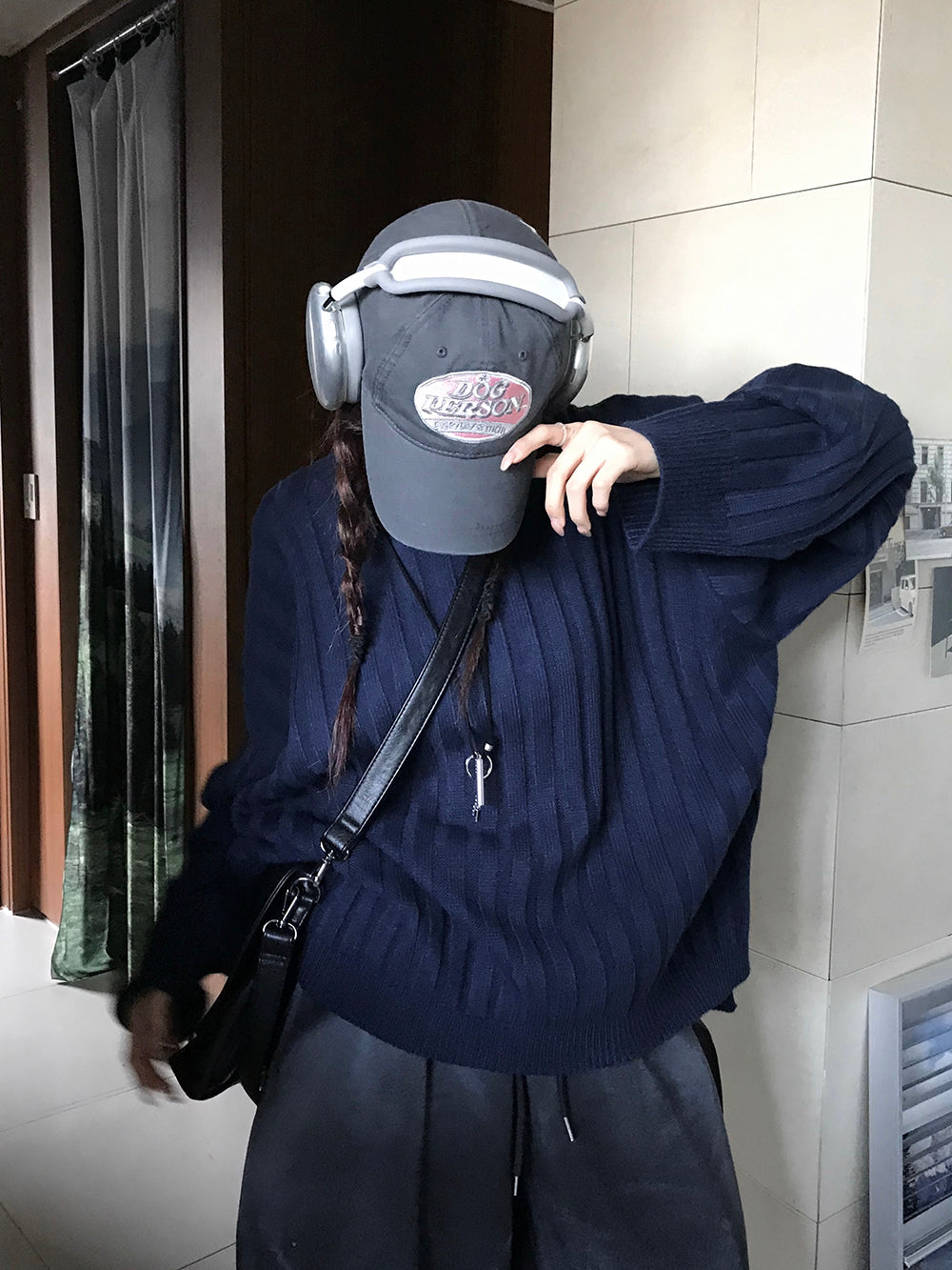 寬鬆 直坑條紋 圓領 針織上衣 / 5色