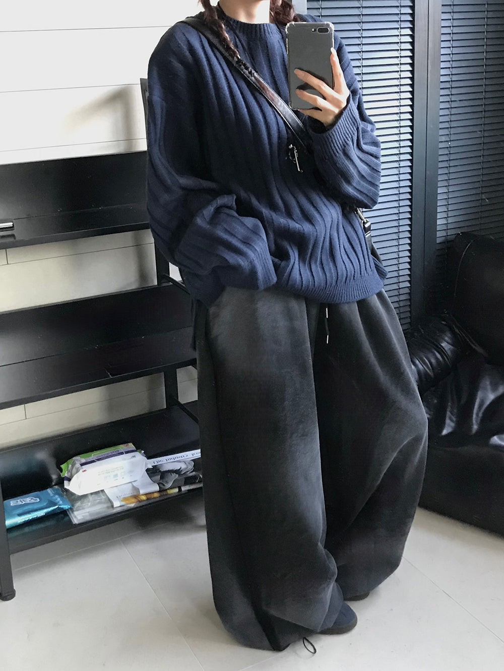 寬鬆 直坑條紋 圓領 針織上衣 / 5色