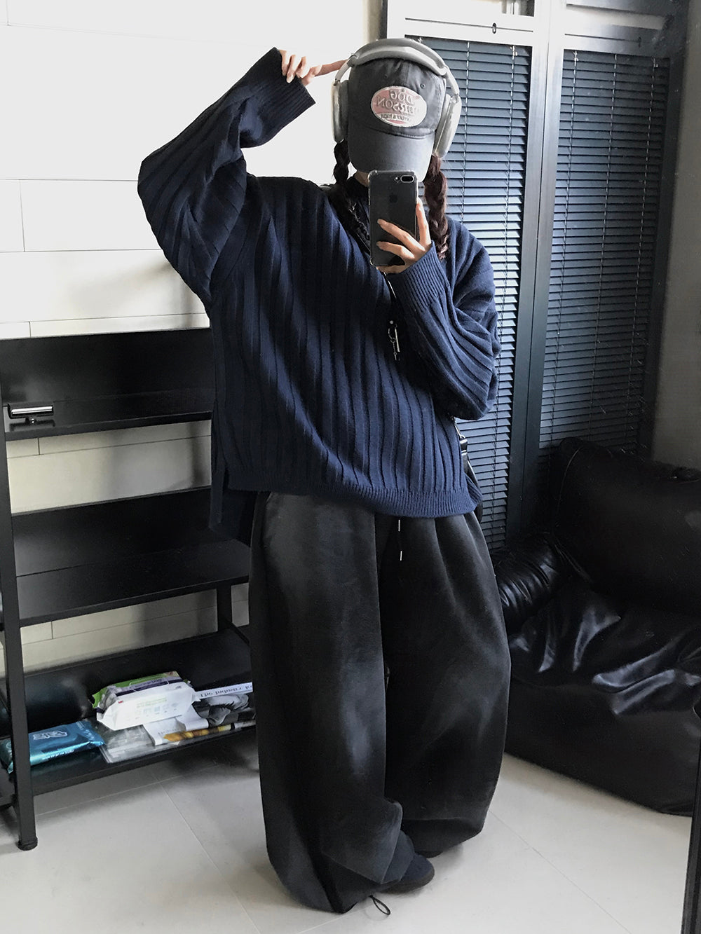 寬鬆 直坑條紋 圓領 針織上衣 / 5色