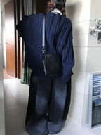 寬鬆 直坑條紋 圓領 針織上衣 / 5色