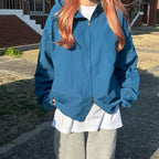 寬鬆 雙拉鍊 抽繩 連帽 風衣外套 / 4色