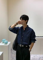 西部風 線條 丹寧 襯衫 / 2色