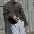 仿舊 提花 破壞 短版 針織外套 / 4色