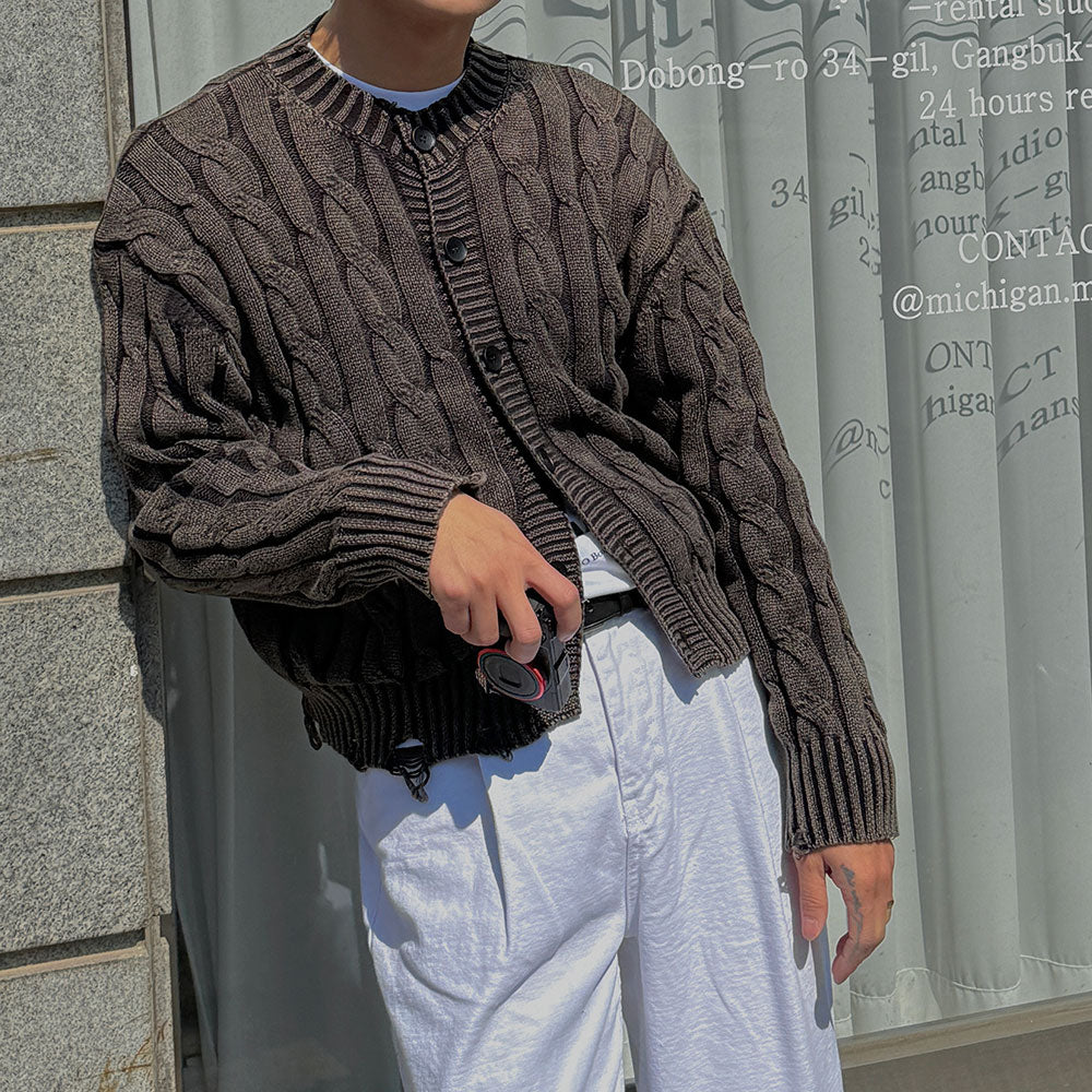 仿舊 提花 破壞 短版 針織外套 / 4色