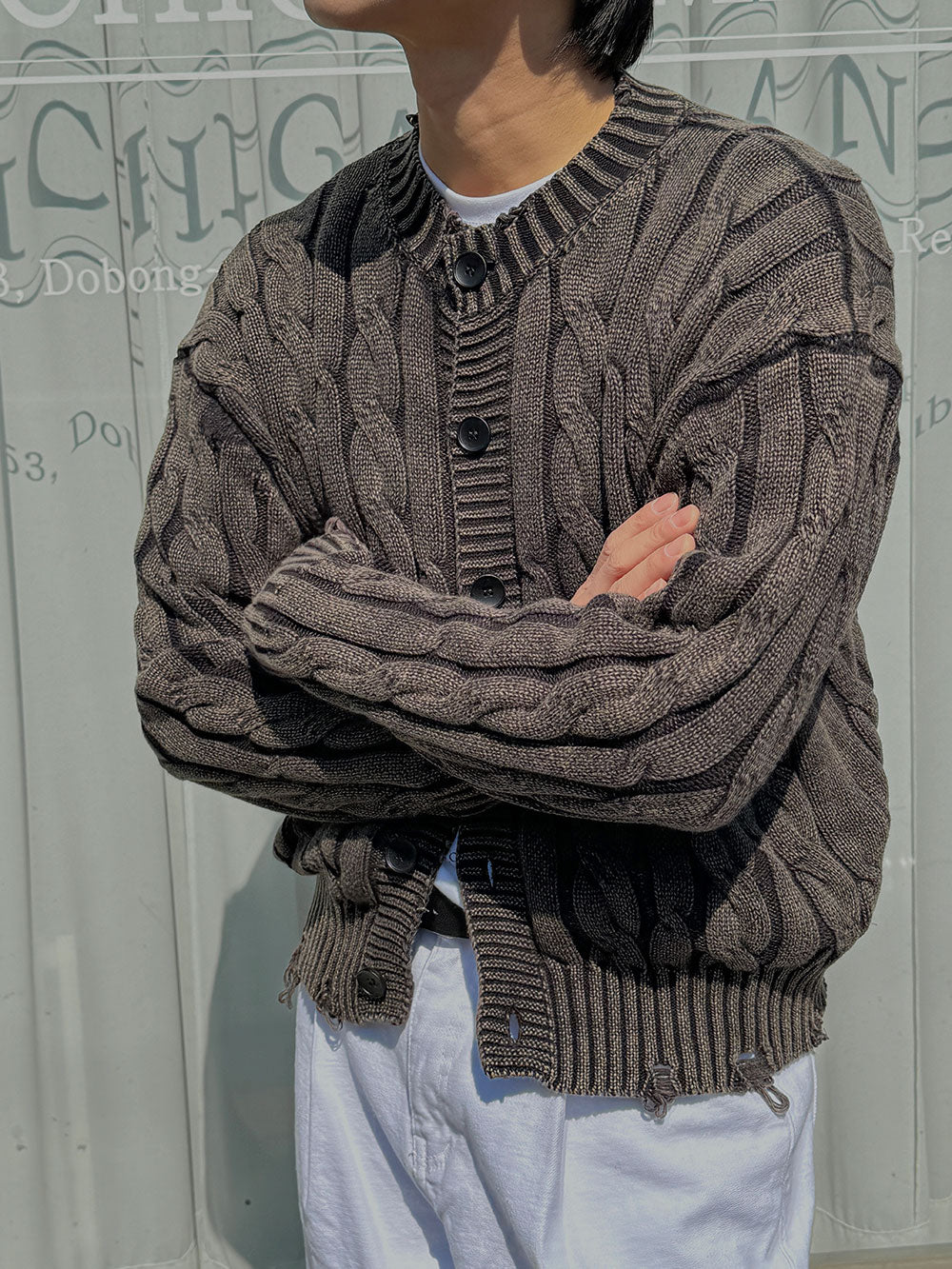 仿舊 提花 破壞 短版 針織外套 / 4色