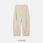 側摺 弧形剪裁 棉質 長褲 / 4色