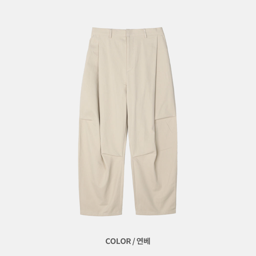 側摺 弧形剪裁 棉質 長褲 / 4色