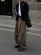 側摺 弧形剪裁 棉質 長褲 / 4色