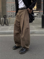 側摺 弧形剪裁 棉質 長褲 / 4色