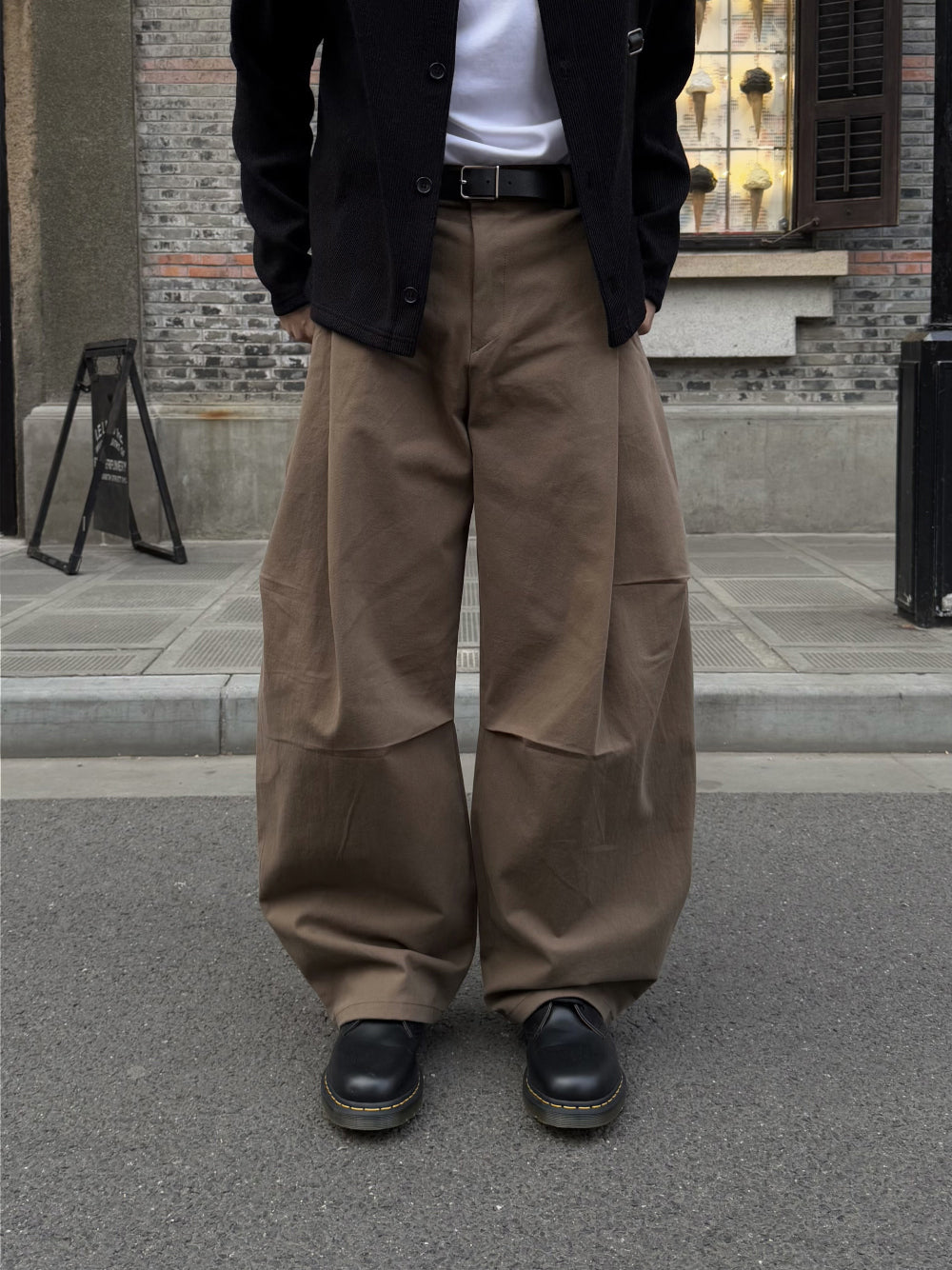 側摺 弧形剪裁 棉質 長褲 / 4色