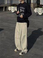 側摺 弧形剪裁 棉質 長褲 / 4色