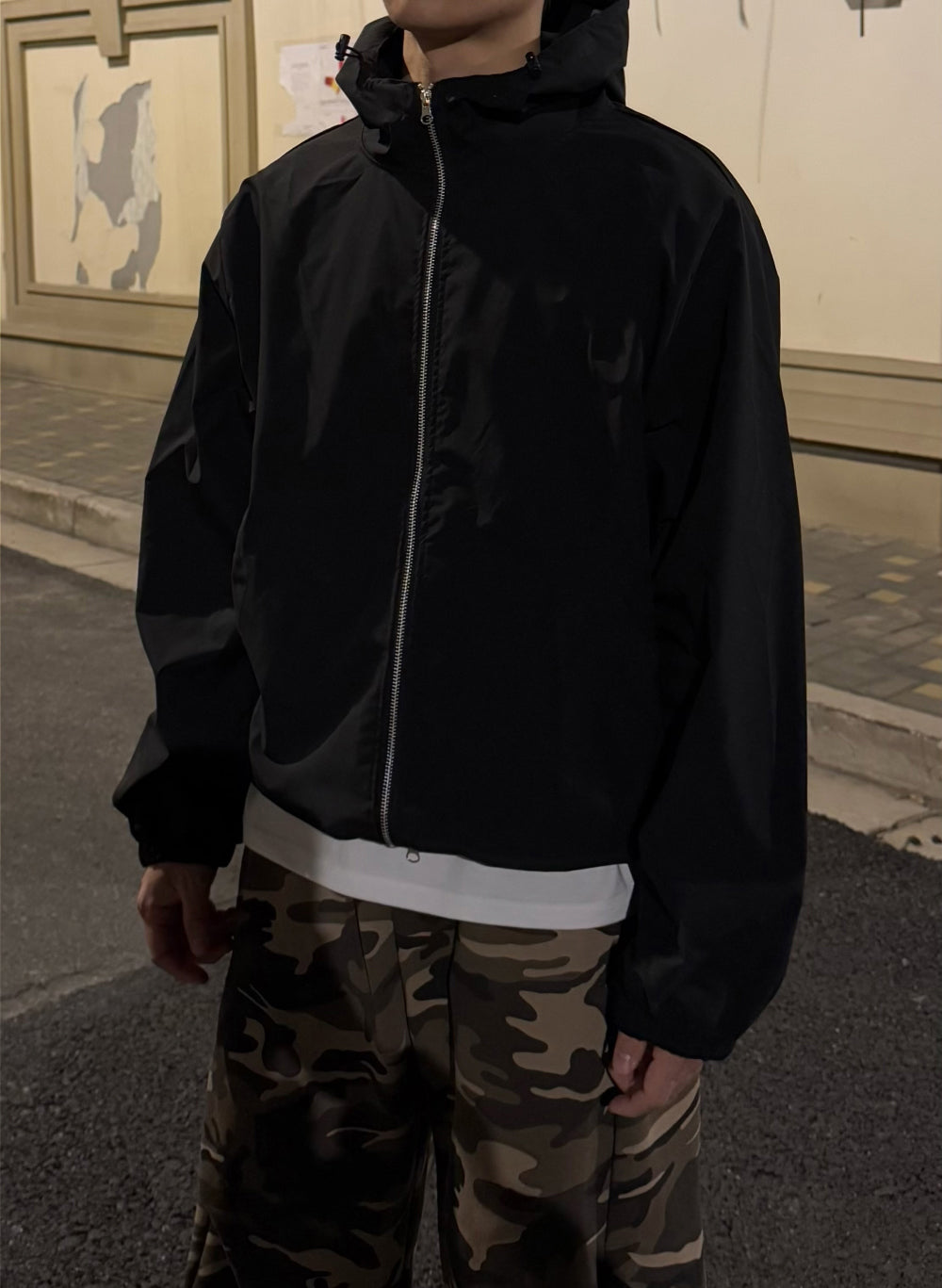 簡約 素面 抽繩 連帽 防風外套 / 2色