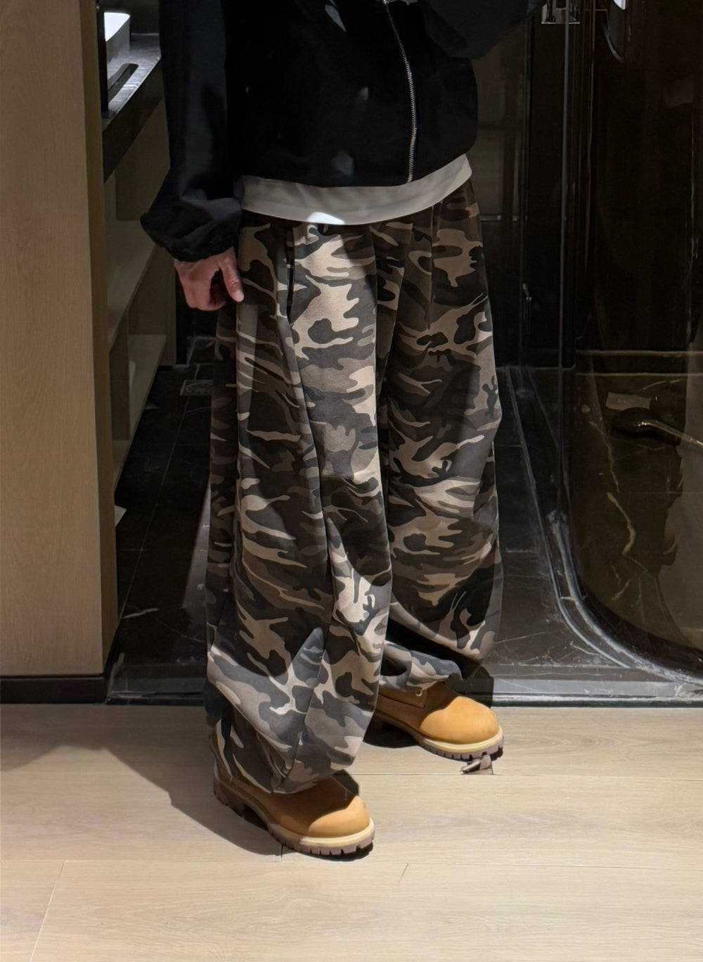 迷彩 細褶 抽繩 棉褲 / 2色