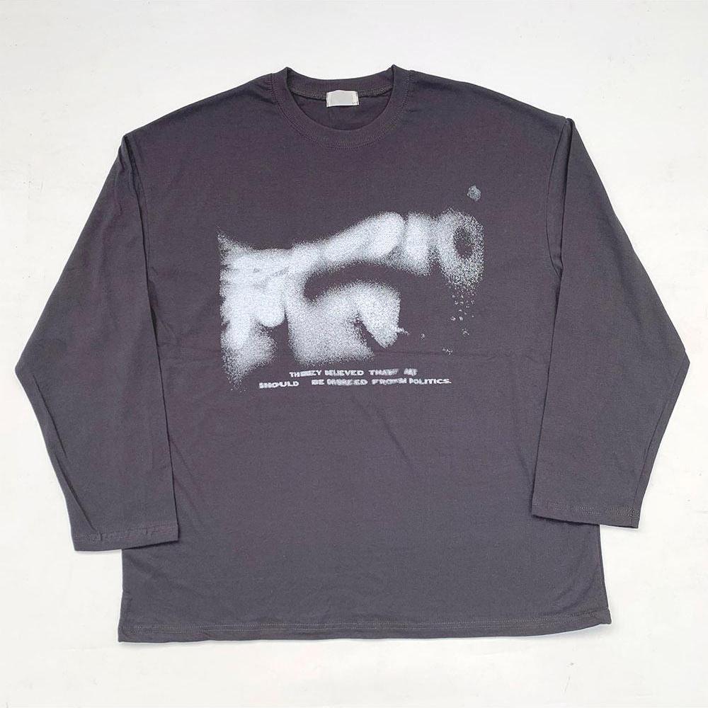 暈染 文字 印花 寬鬆 長袖T / 4色