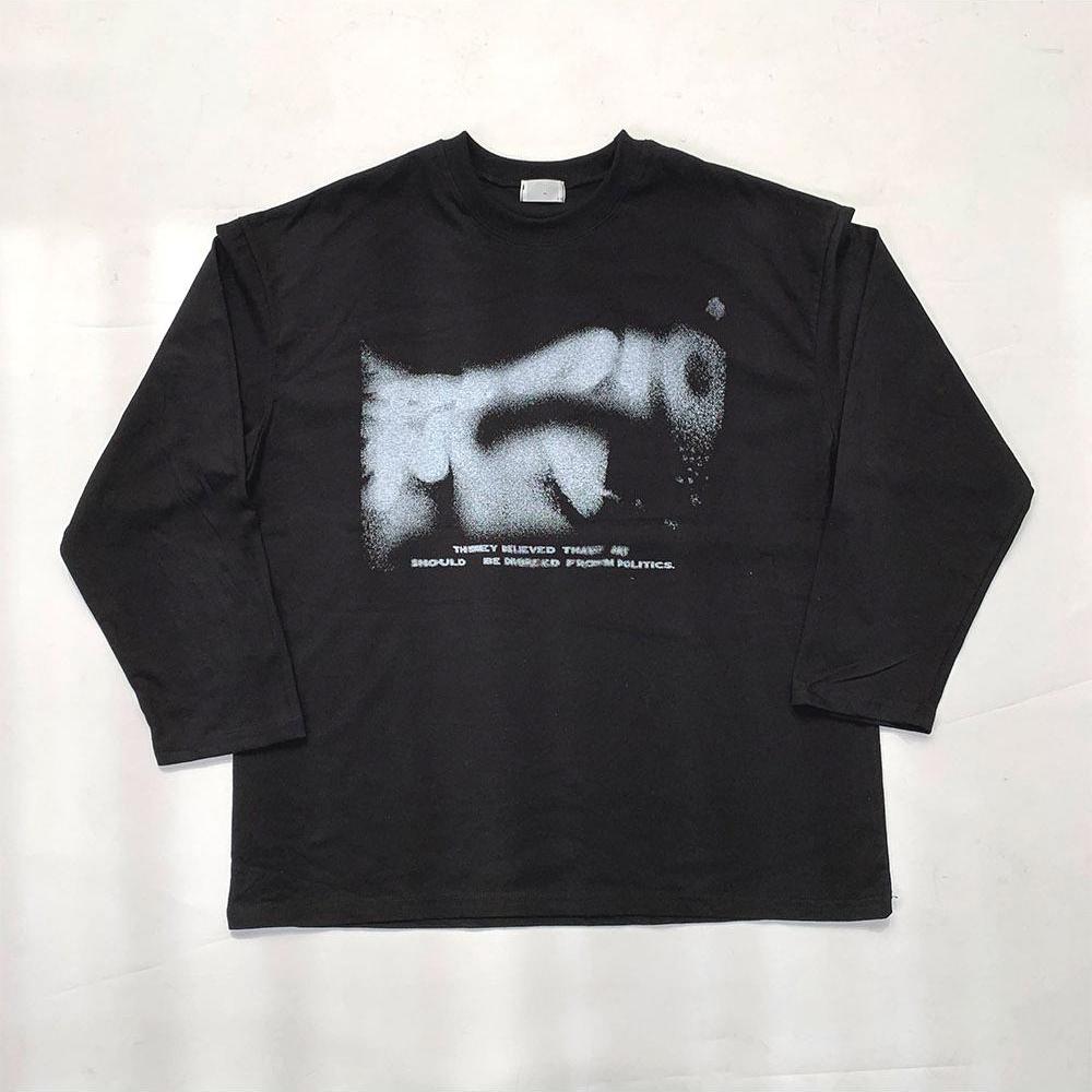 暈染 文字 印花 寬鬆 長袖T / 4色