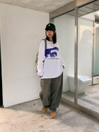 暈染 文字 印花 寬鬆 長袖T / 4色