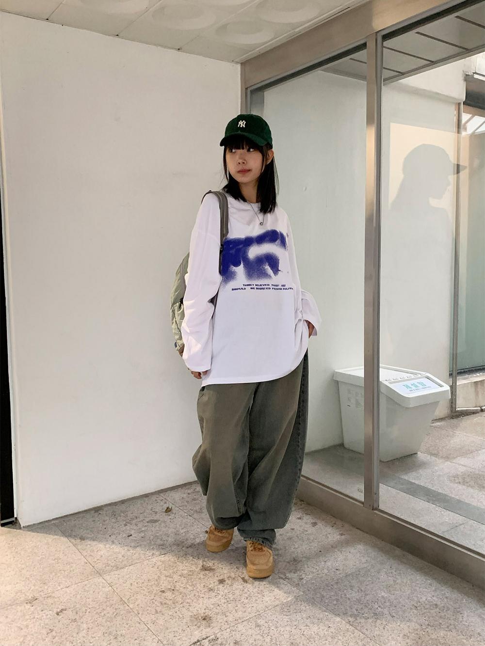 暈染 文字 印花 寬鬆 長袖T / 4色