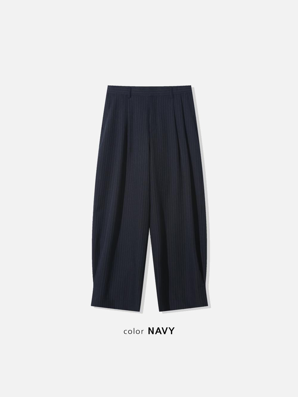 弧形 條紋 打褶 彎刀 西裝褲 / 2 色