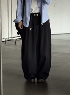 弧形 條紋 打褶 彎刀 西裝褲 / 2 色