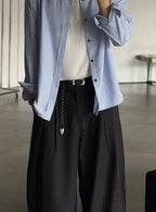 弧形 條紋 打褶 彎刀 西裝褲 / 2 色