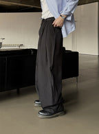 弧形 條紋 打褶 彎刀 西裝褲 / 2 色