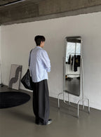 弧形 條紋 打褶 彎刀 西裝褲 / 2 色