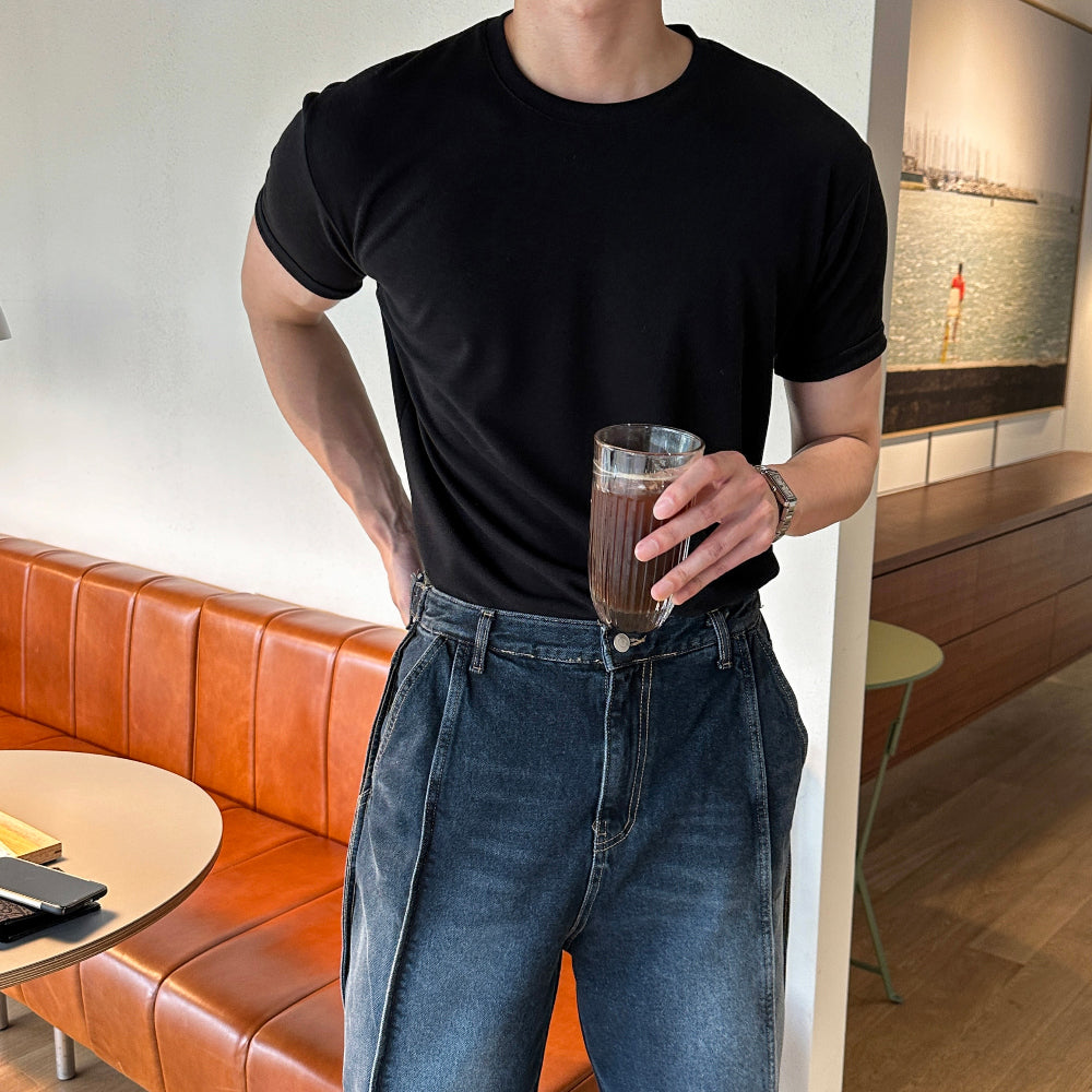 涼感 羅紋 合身 針織 短T / 10色