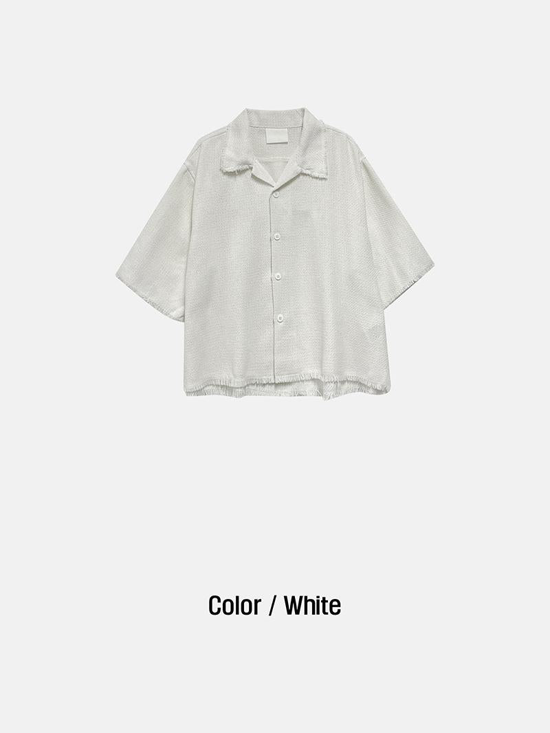 粗花呢 抽鬚 五分袖 短版 襯衫 / 2色