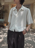 粗花呢 抽鬚 五分袖 短版 襯衫 / 2色