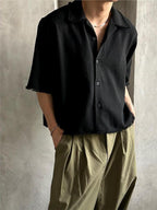 粗花呢 抽鬚 五分袖 短版 襯衫 / 2色
