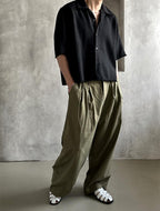 粗花呢 抽鬚 五分袖 短版 襯衫 / 2色