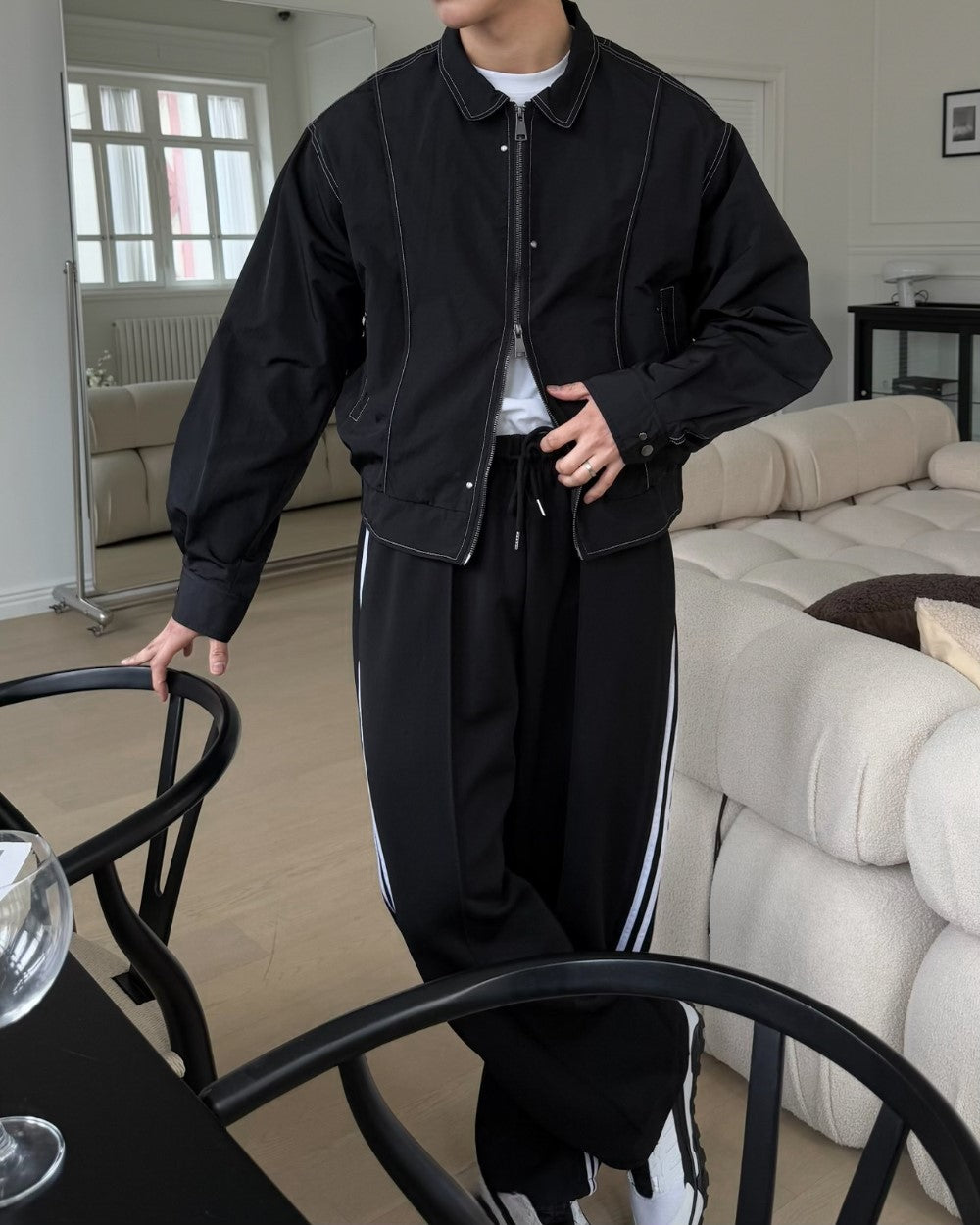 Two-Way Line Stitch Nylon Jacket